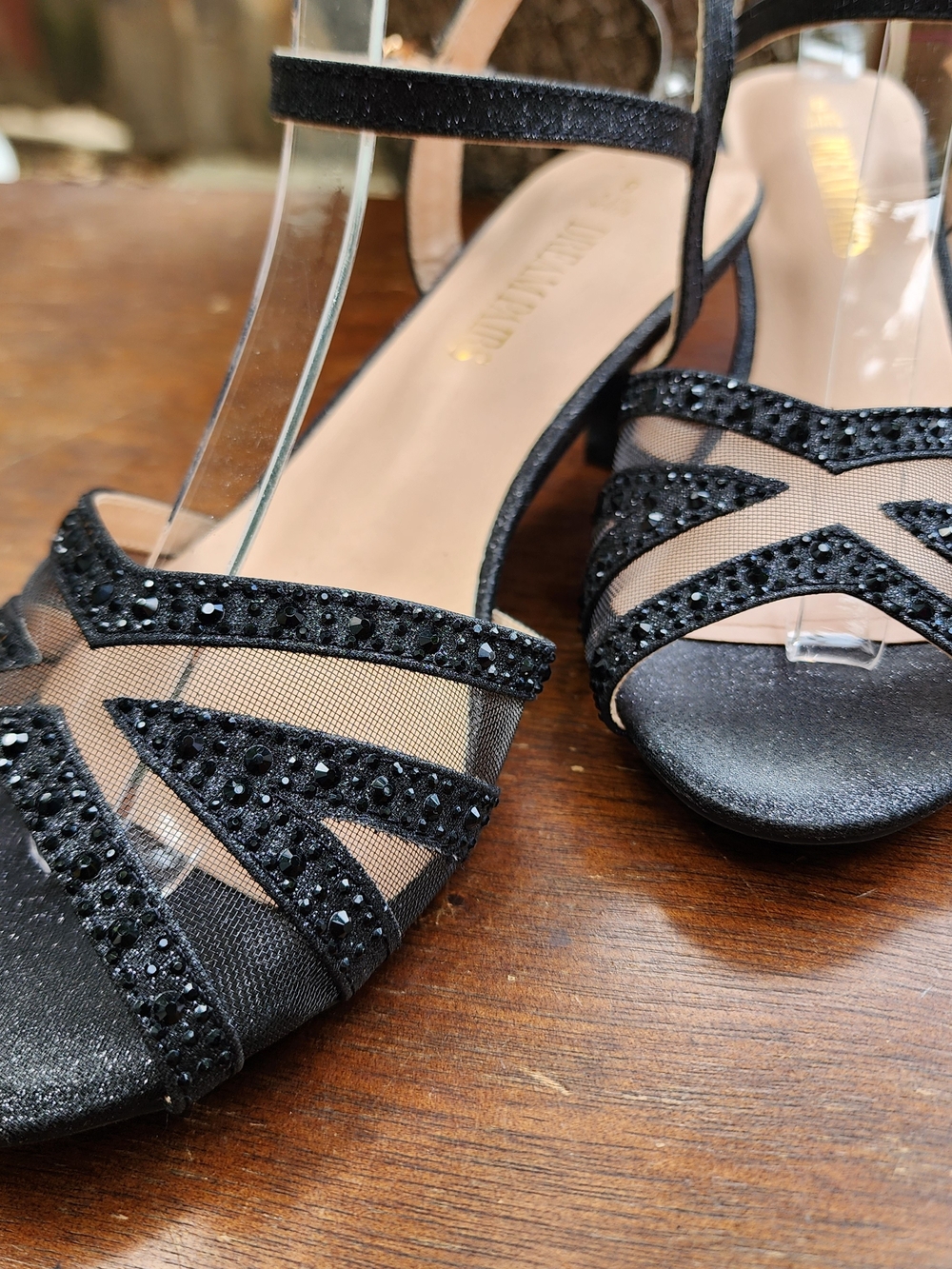 Dream Pairs Black Rhinestone Low Wedge Sandals Evening Dress Shoes [8]